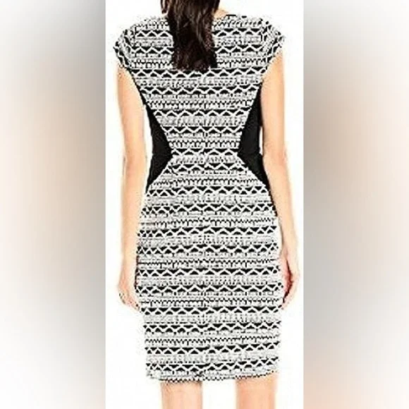Adrianna Papell Black/white cap sleeve bodycon dress Size 14 - Picture 4 of 10